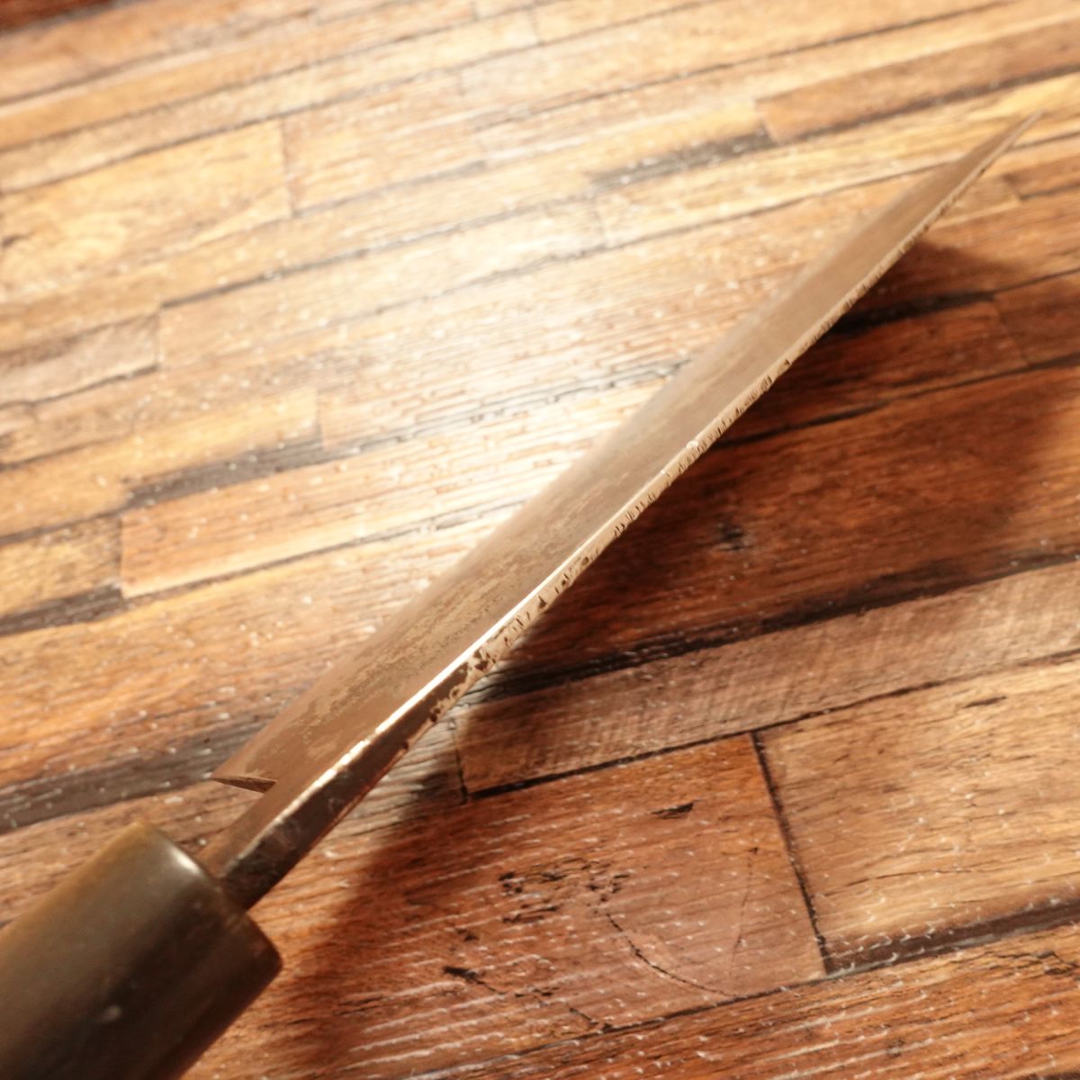 Izutsuki Kiya Nakiri Knife, Sharpened, Water Buffalo Handle, Yasuki Blue Steel, Kuro-Uchi, 160mm