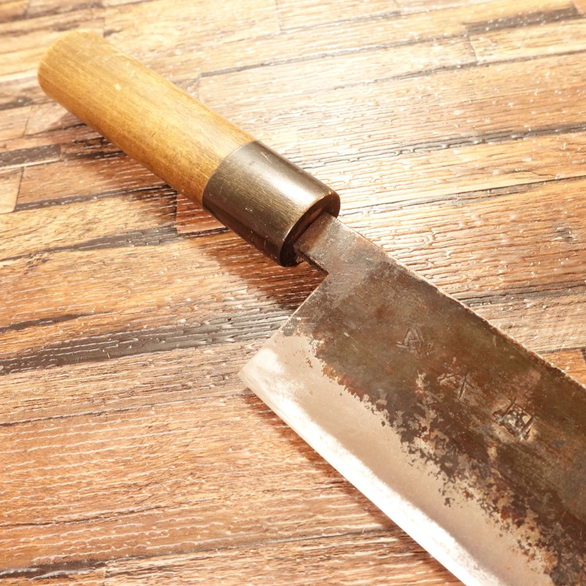 Izutsuki Kiya Nakiri Knife, Sharpened, Water Buffalo Handle, Yasuki Blue Steel, Kuro-Uchi, 160mm