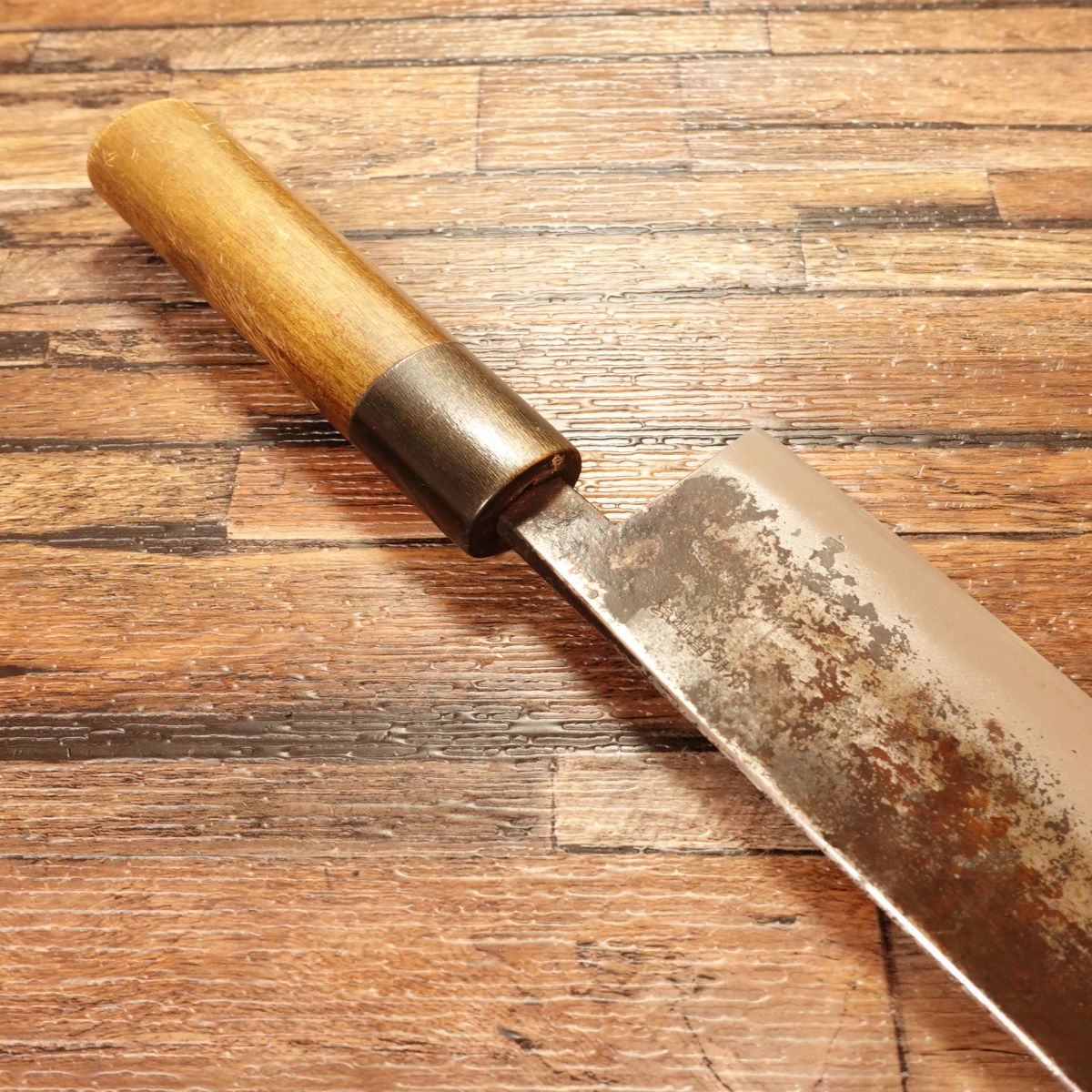 Izutsuki Kiya Nakiri Knife, Sharpened, Water Buffalo Handle, Yasuki Blue Steel, Kuro-Uchi, 160mm