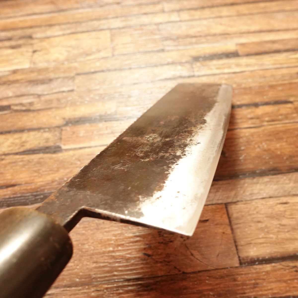 Izutsuki Kiya Nakiri Knife, Sharpened, Water Buffalo Handle, Yasuki Blue Steel, Kuro-Uchi, 160mm