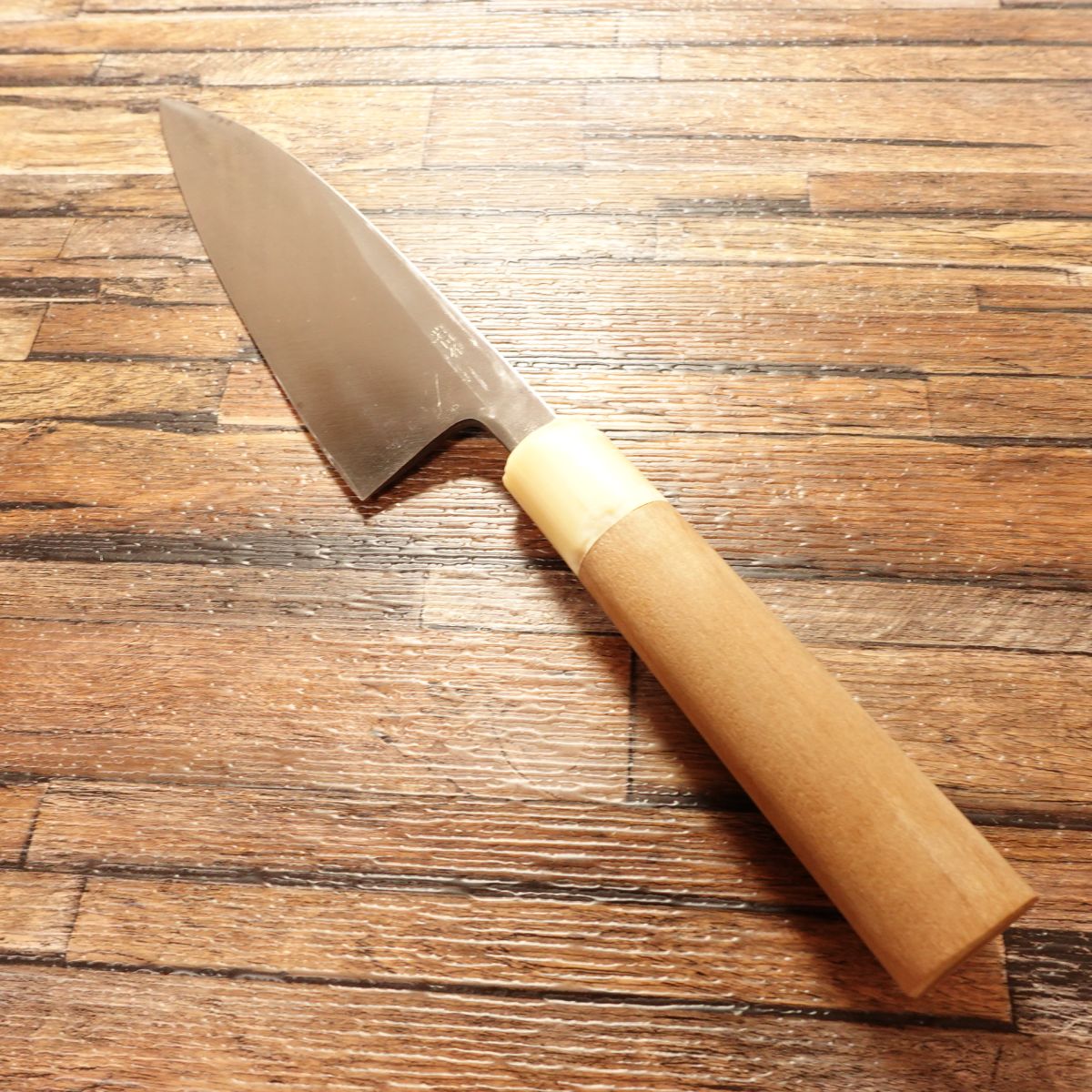 Sakai Toji Deba Knife, Sharpened, White Water Buffalo Handle, Made by Iwakuni, Hagane Steel, Single Bevel, Lightly Used, 170mm