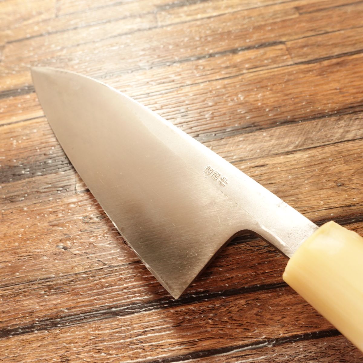 Sakai Toji Deba Knife, Sharpened, White Water Buffalo Handle, Made by Iwakuni, Hagane Steel, Single Bevel, Lightly Used, 170mm
