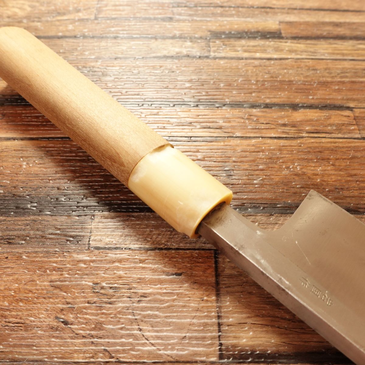 Sakai Toji Deba Knife, Sharpened, White Water Buffalo Handle, Made by Iwakuni, Hagane Steel, Single Bevel, Lightly Used, 170mm