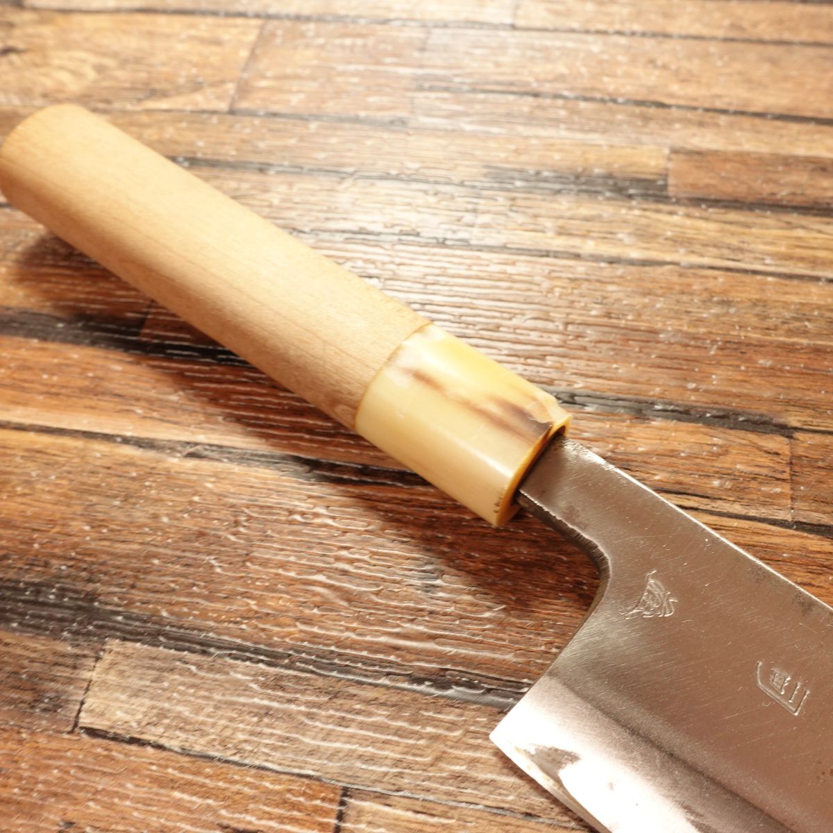 Sakai Toji Deba Knife, Sharpened, White Water Buffalo Handle, Made by Iwakuni, Hagane Steel, Single Bevel, Lightly Used, 170mm