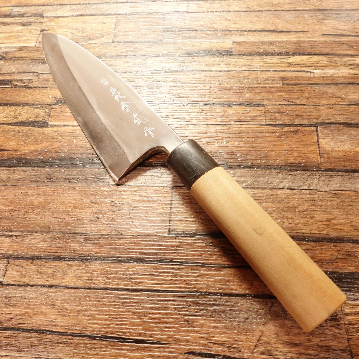 Godai Kanemitsu Deba Knife, Sharpened, Left-Handed, Water Buffalo Handle, Made by Godai Kanemitsu, Lightly Used, 180mm