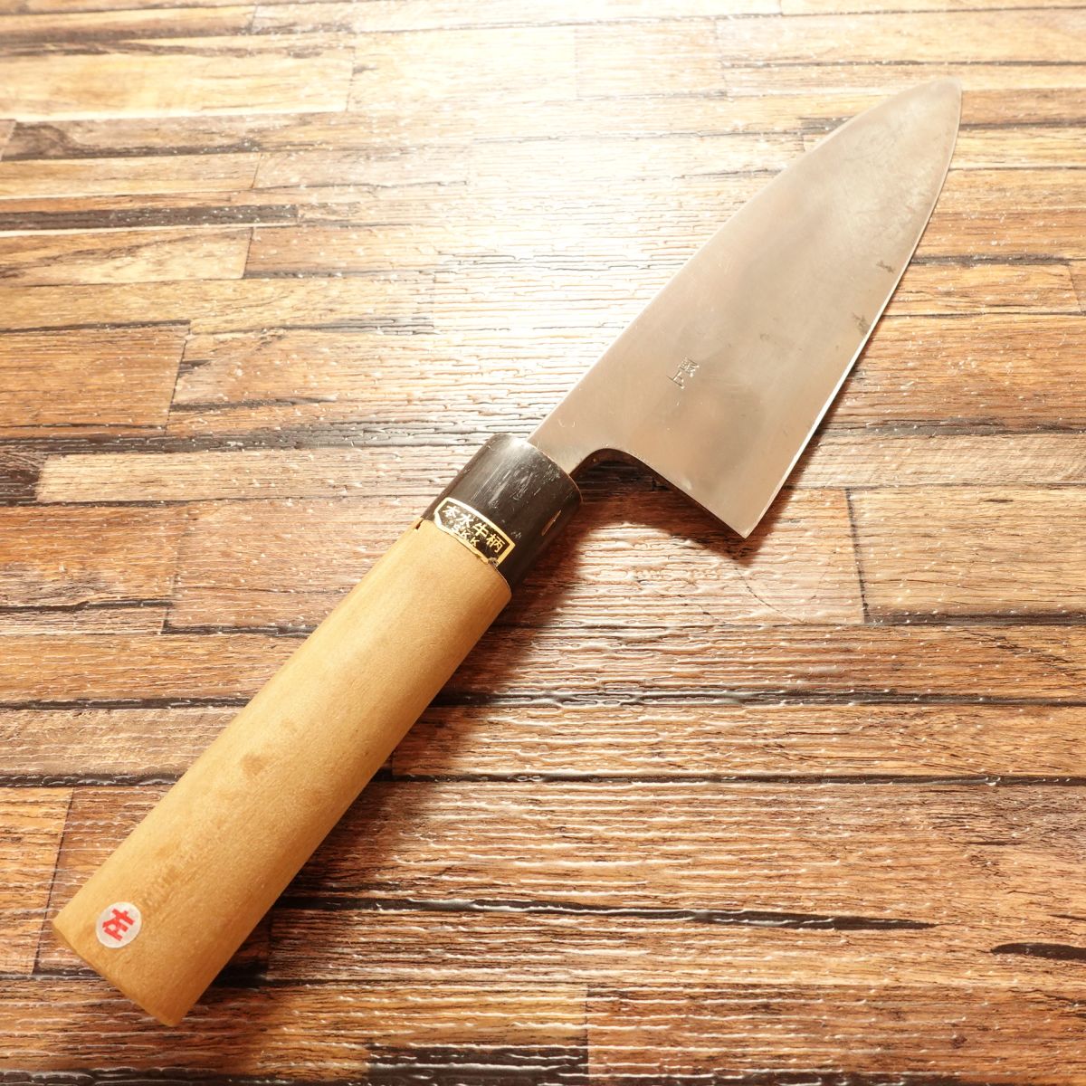Godai Kanemitsu Deba Knife, Sharpened, Left-Handed, Water Buffalo Handle, Made by Godai Kanemitsu, Lightly Used, 180mm