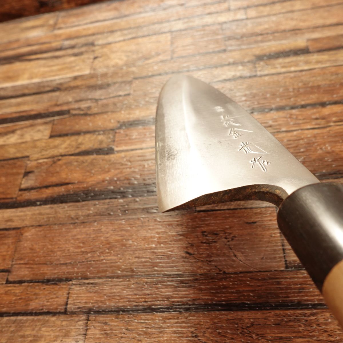 Godai Kanemitsu Deba Knife, Sharpened, Left-Handed, Water Buffalo Handle, Made by Godai Kanemitsu, Lightly Used, 180mm