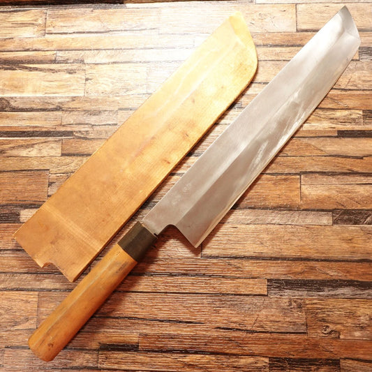 Syoudai Masayoshi Hamo Hone-Kiri Knife, Sharpened, Water Buffalo Handle, Pike Conger Bone Cutter, With Wooden Saya, 335mm