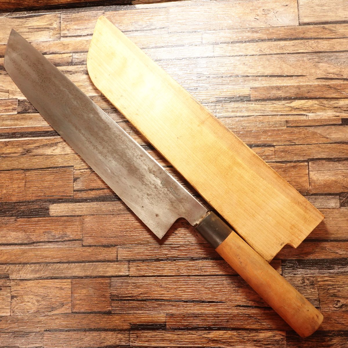 Syoudai Masayoshi Hamo Hone-Kiri Knife, Sharpened, Water Buffalo Handle, Pike Conger Bone Cutter, With Wooden Saya, 335mm