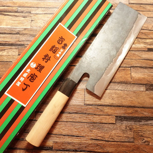 Kiya Noodle Cutter Knife, Sharpened, Kurouchi Finish, Water Buffalo Handle, Nearly Unused Stored Item, Boxed, 235mm