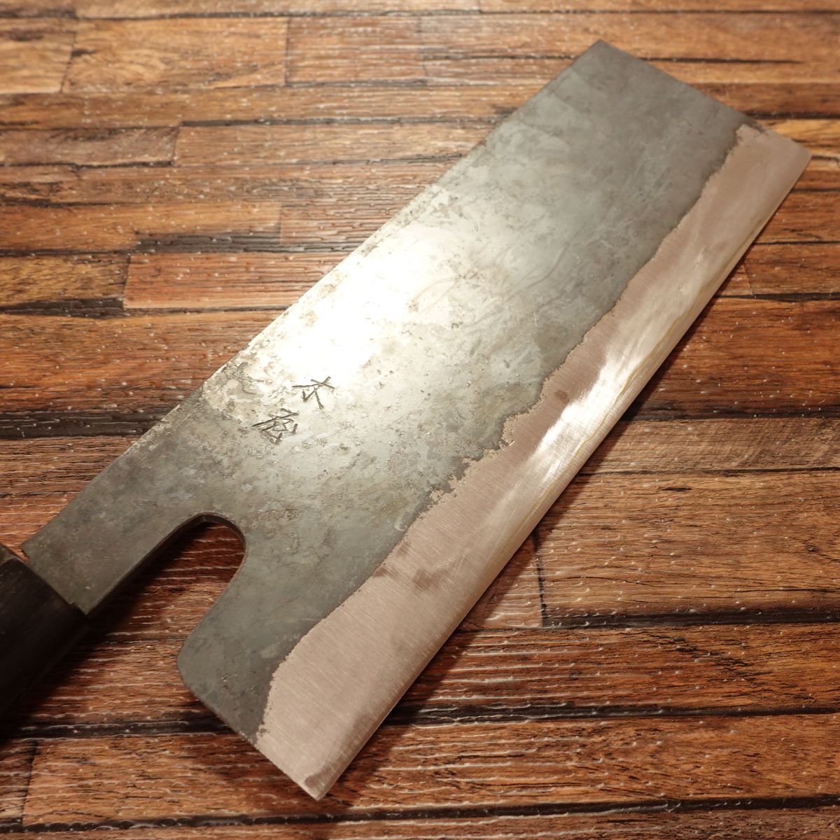 Kiya Noodle Cutter Knife, Sharpened, Kurouchi Finish, Water Buffalo Handle, Nearly Unused Stored Item, Boxed, 235mm