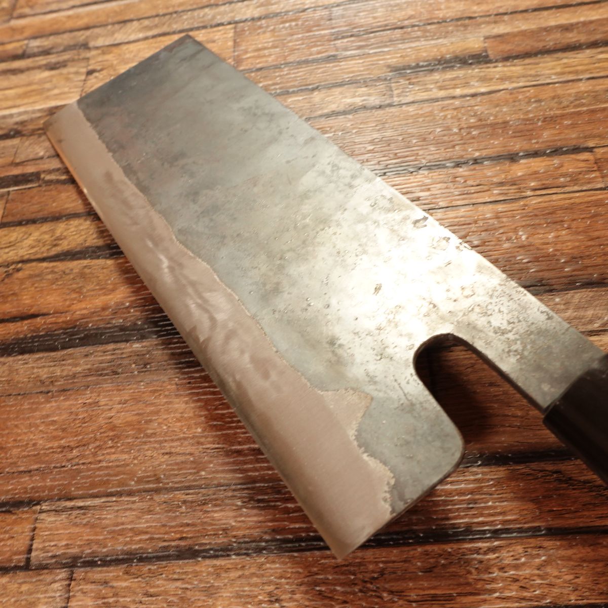 Kiya Noodle Cutter Knife, Sharpened, Kurouchi Finish, Water Buffalo Handle, Nearly Unused Stored Item, Boxed, 235mm