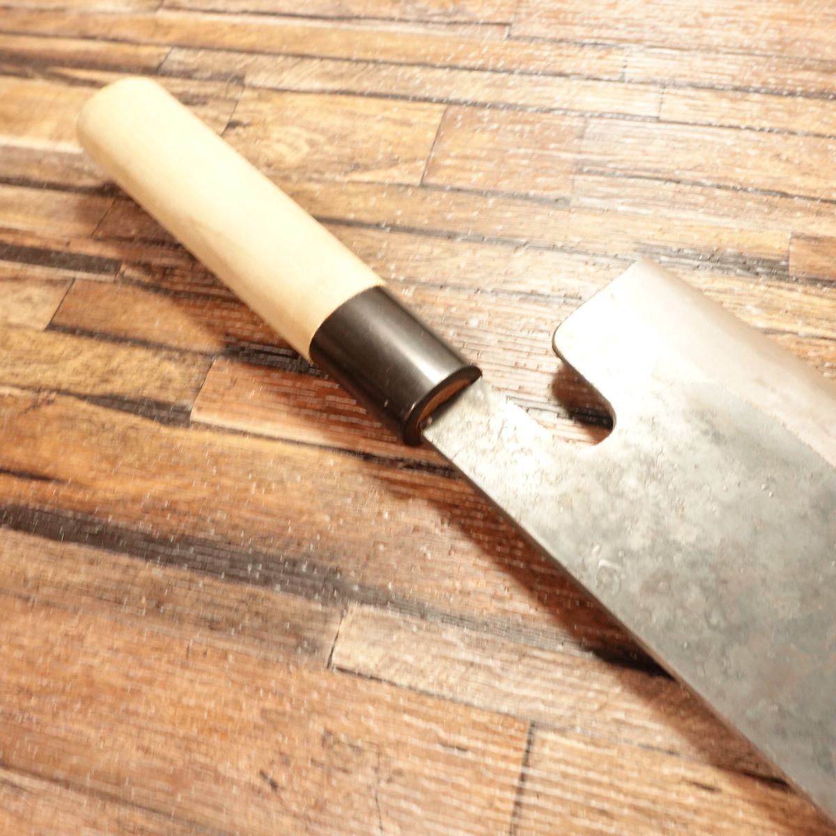 Kiya Noodle Cutter Knife, Sharpened, Kurouchi Finish, Water Buffalo Handle, Nearly Unused Stored Item, Boxed, 235mm