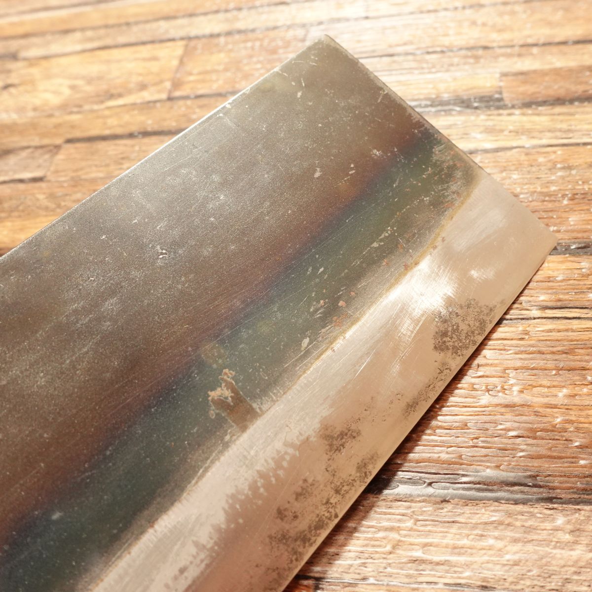 Tadafusa Noodle Cutter Knife, Sharpened, Kurouchi Finish, “Tora” Engraving, Nearly Unused Stored Item, Boxed, 215mm