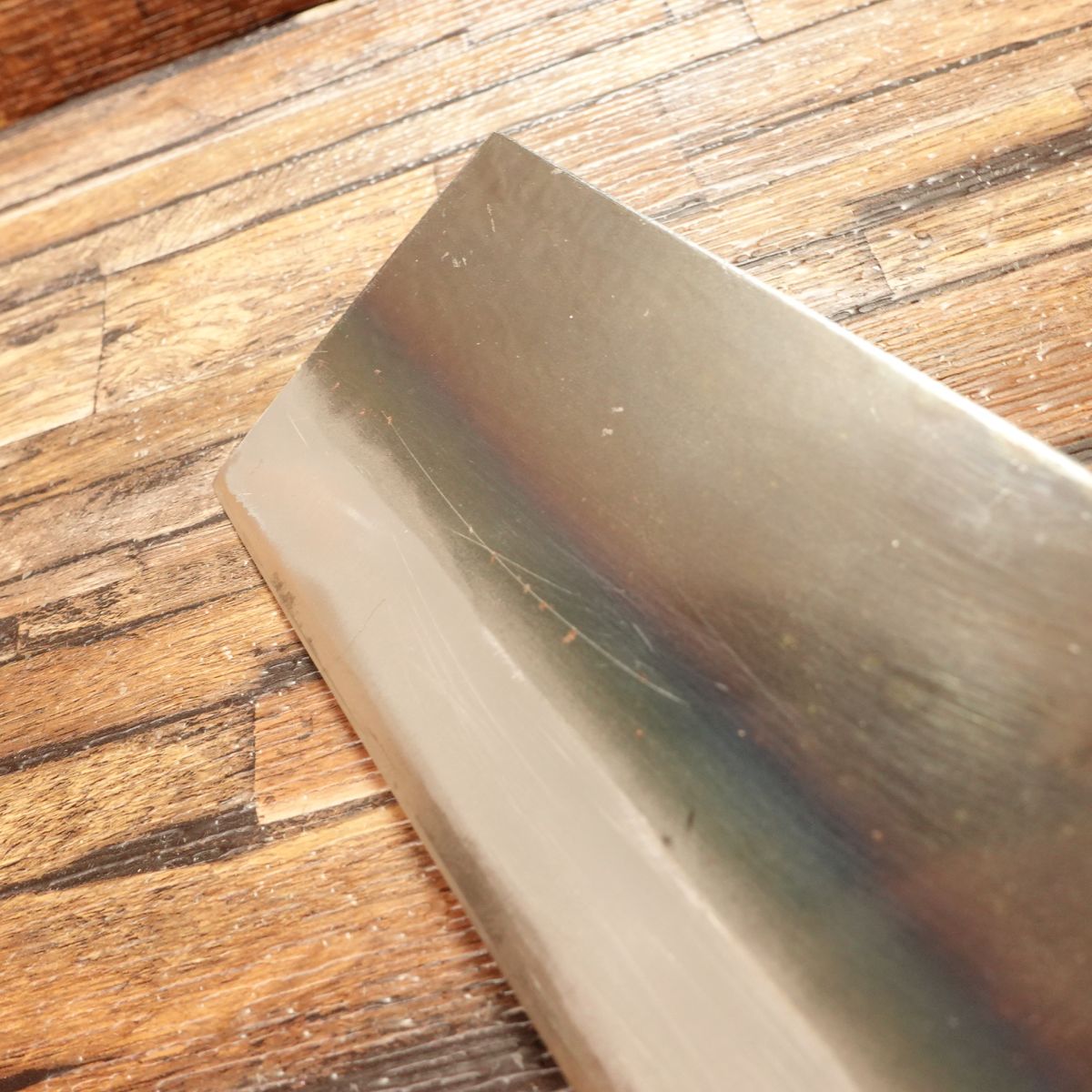 Tadafusa Noodle Cutter Knife, Sharpened, Kurouchi Finish, “Tora” Engraving, Nearly Unused Stored Item, Boxed, 215mm