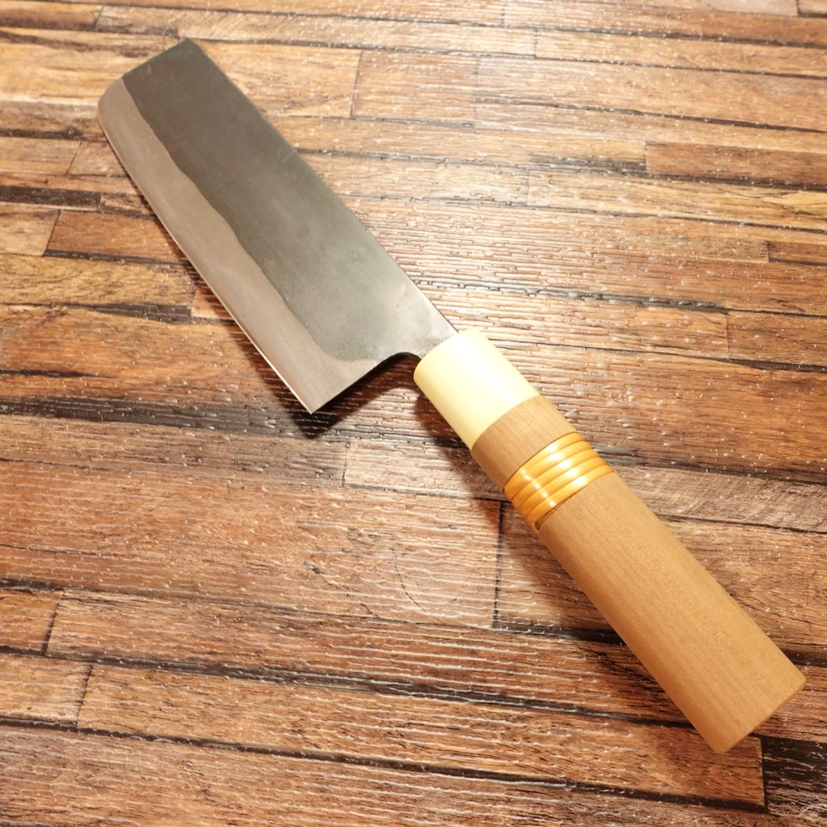 Goro Mitsukuni Nakiri Knife, Sharpened, Kurouchi Finish, Made by Goro Mitsukuni, Yasuki Steel, Unused Stored Item, 165mm