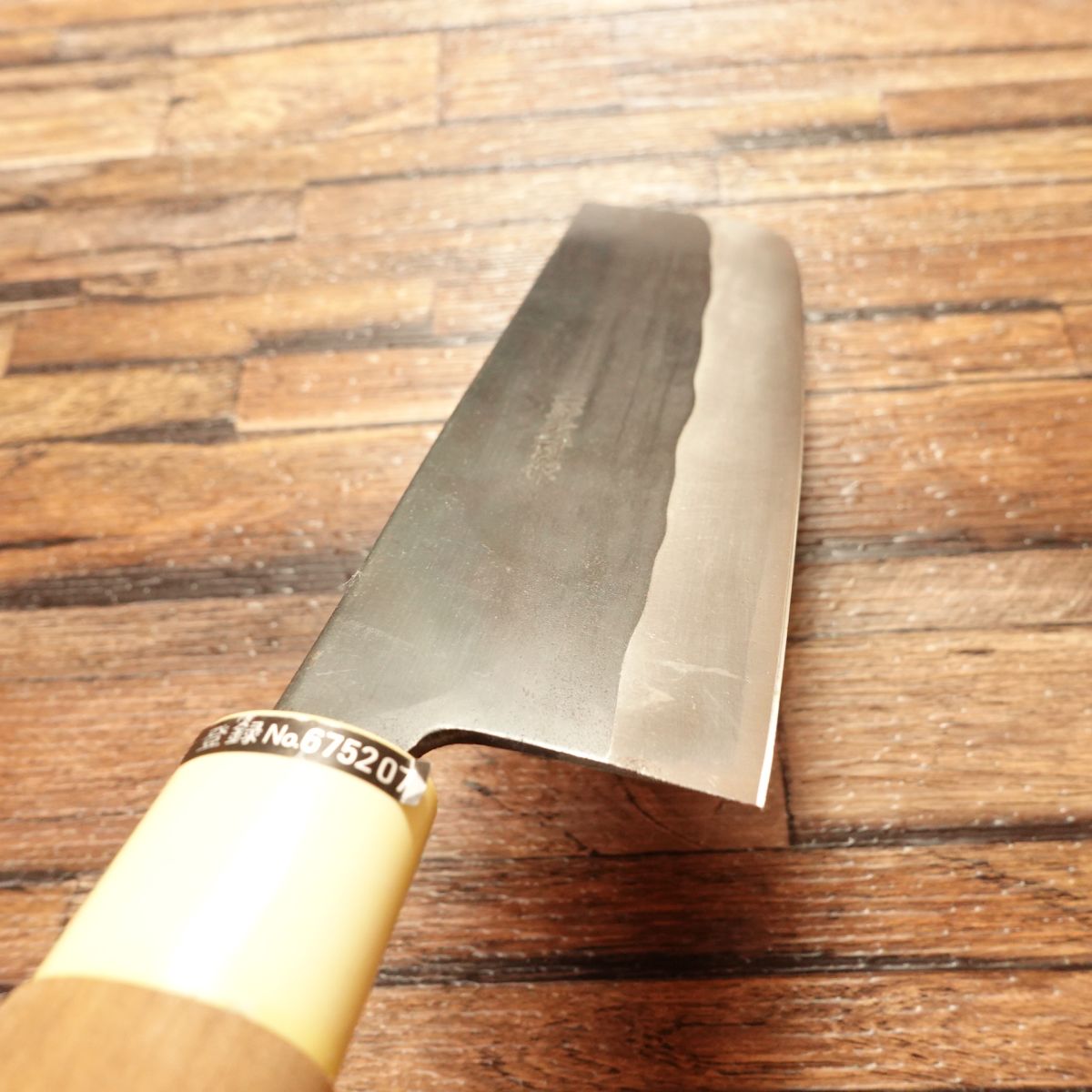 Goro Mitsukuni Nakiri Knife, Sharpened, Kurouchi Finish, Made by Goro Mitsukuni, Yasuki Steel, Unused Stored Item, 165mm