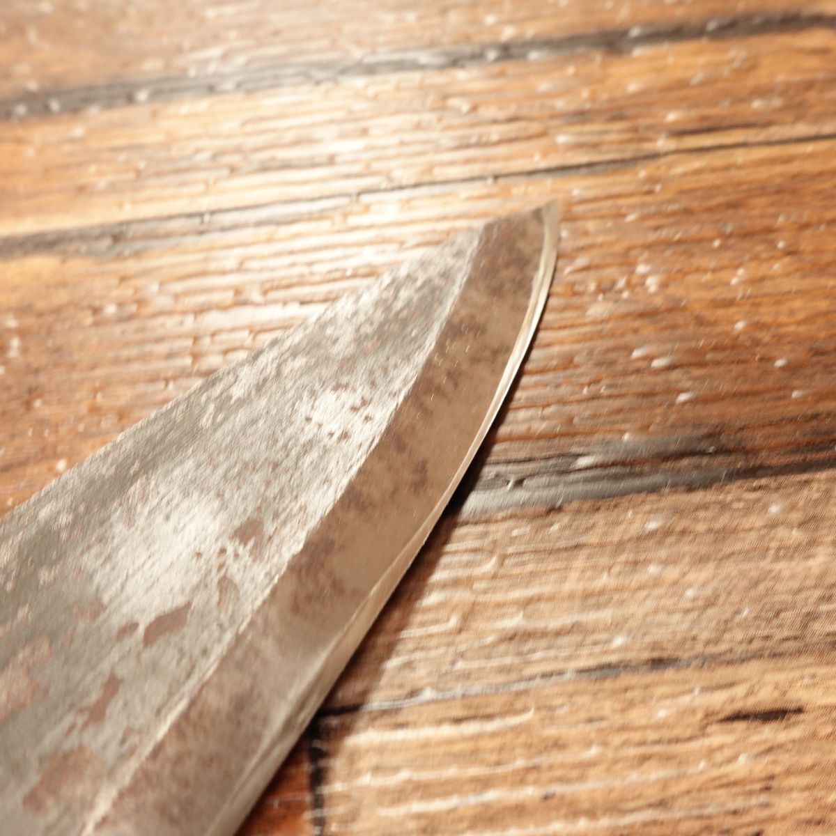 Tamashige Aji-Kiri Knife, Sharpened, Kurouchi Finish, Small Deba Knife, Hagane Steel, Kunishige, 105mm