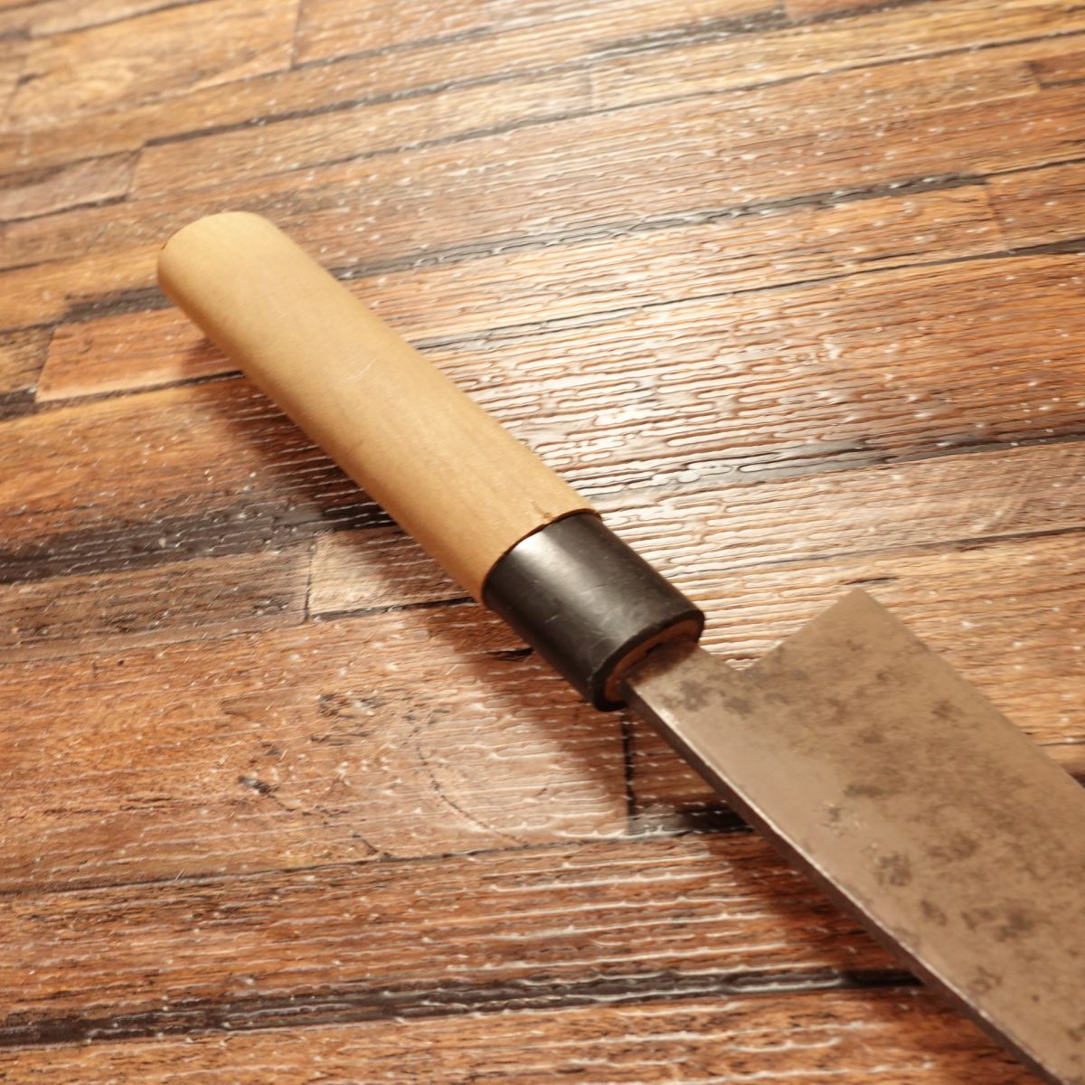 Tamashige Aji-Kiri Knife, Sharpened, Kurouchi Finish, Small Deba Knife, Hagane Steel, Kunishige, 105mm