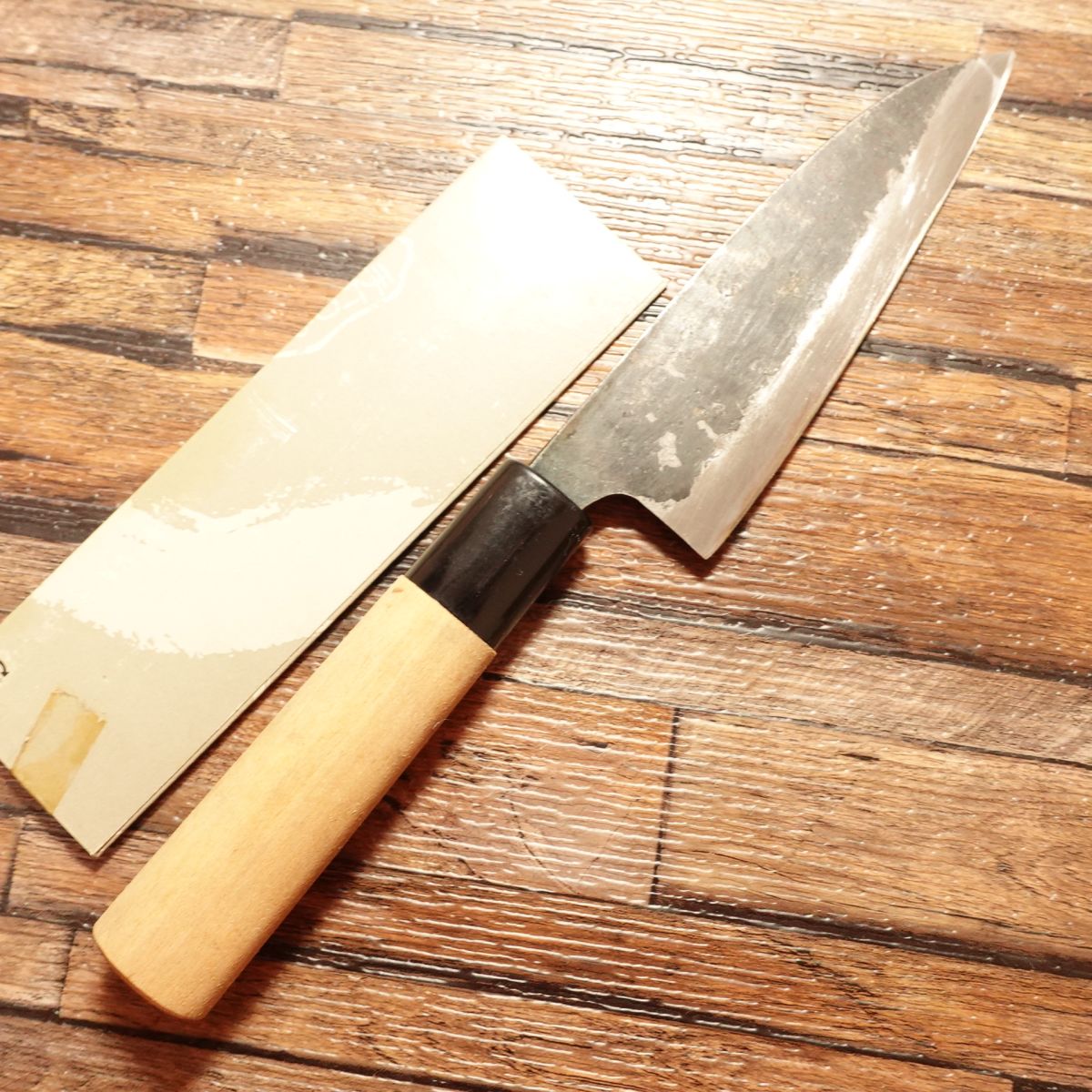 Yoshimitsu Aji-Kiri Knife, Sharpened, Kurouchi Finish, Small Deba Knife, Hagane Steel, Shimabara Yoshimitsu, 120mm