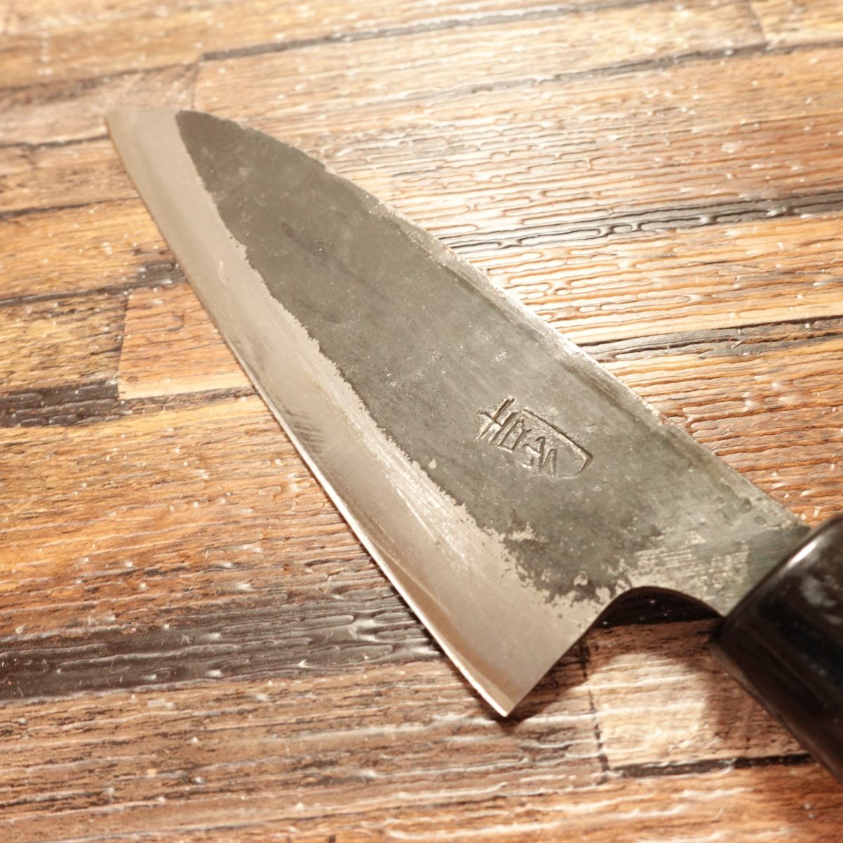 Yoshimitsu Aji-Kiri Knife, Sharpened, Kurouchi Finish, Small Deba Knife, Hagane Steel, Shimabara Yoshimitsu, 120mm