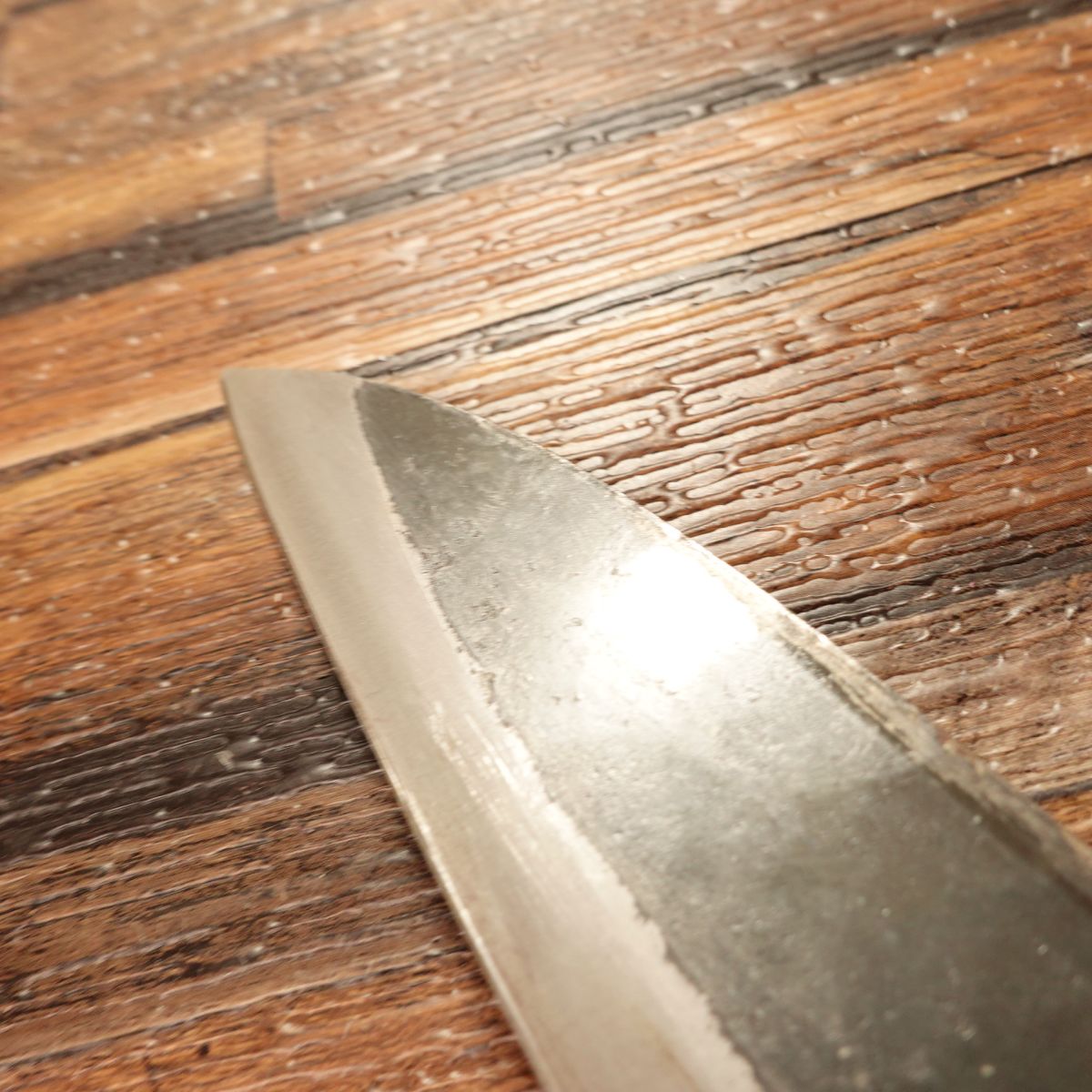 Yoshimitsu Aji-Kiri Knife, Sharpened, Kurouchi Finish, Small Deba Knife, Hagane Steel, Shimabara Yoshimitsu, 120mm