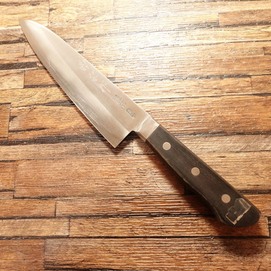 Kikumune Gyuto Knife, Sharpened, Molybdenum-Gold, Stainless Clad, Light Use, 185mm