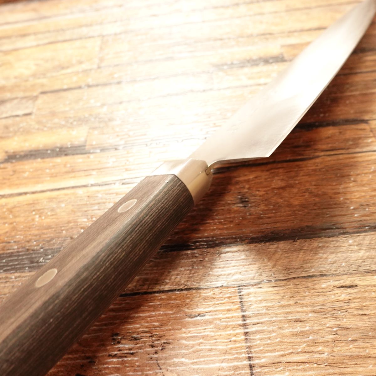 Kikumune Gyuto Knife, Sharpened, Molybdenum-Gold, Stainless Clad, Light Use, 185mm