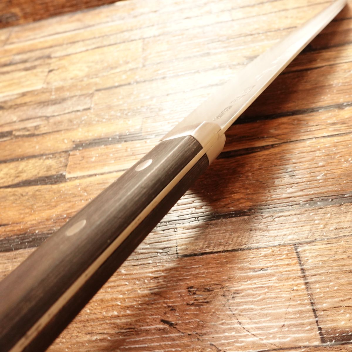 Kikumune Gyuto Knife, Sharpened, Molybdenum-Gold, Stainless Clad, Light Use, 185mm