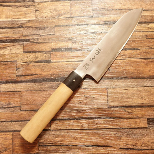 Aritsugu Wa-Santoku Knife, Sharpened, “Wagokoro”, Water Buffalo Handle, Warikomi, 180mm