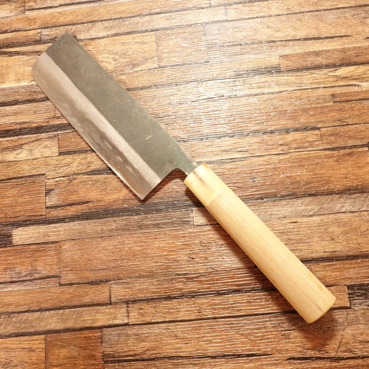 Aritsugu Nakiri Knife, Sharpened, White Water Buffalo Handle, Black Finish, Double Bevel, 165mm