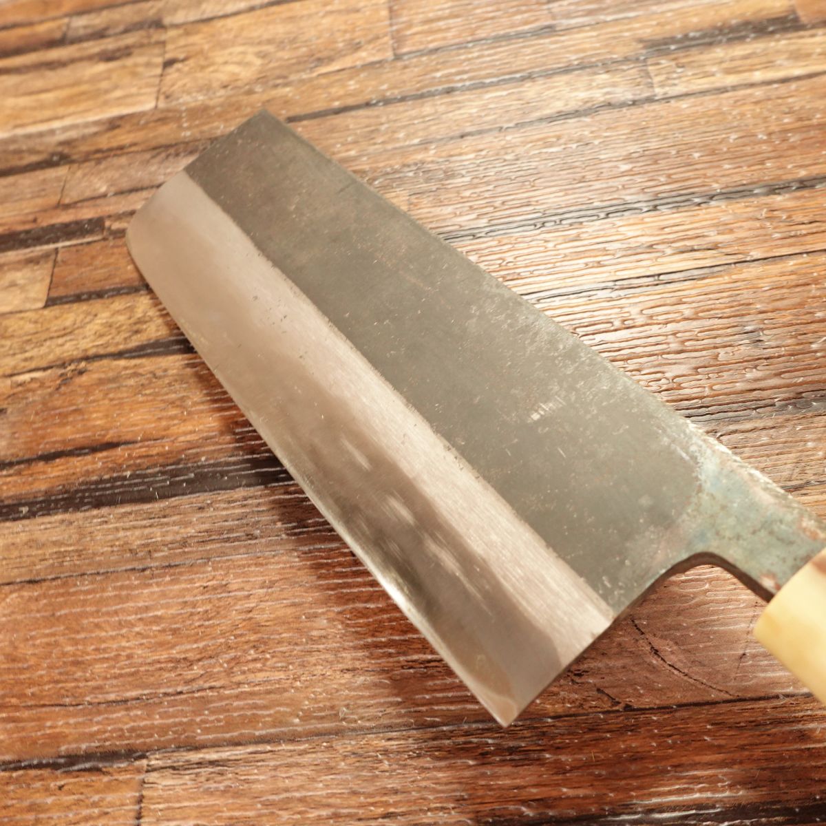 Aritsugu Nakiri Knife, Sharpened, White Water Buffalo Handle, Black Finish, Double Bevel, 165mm