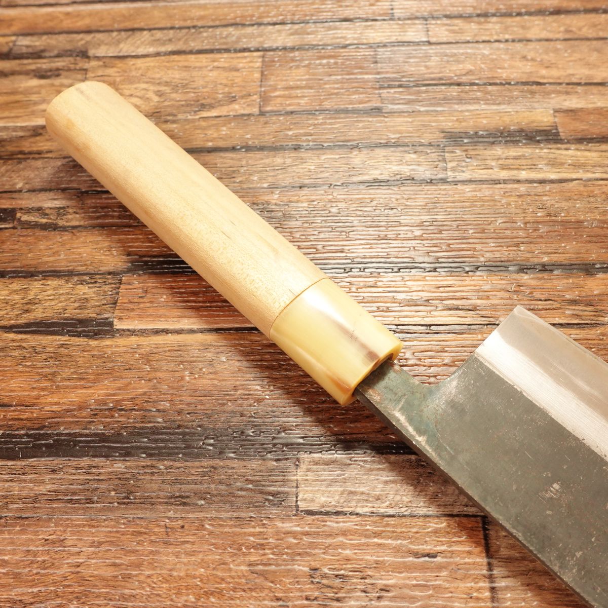 Aritsugu Nakiri Knife, Sharpened, White Water Buffalo Handle, Black Finish, Double Bevel, 165mm