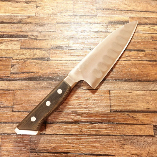 Glestain Western Deba Knife, Sharpened, All-Purpose, Santoku Style, Dimpled, Semi-Single Bevel, 160mm