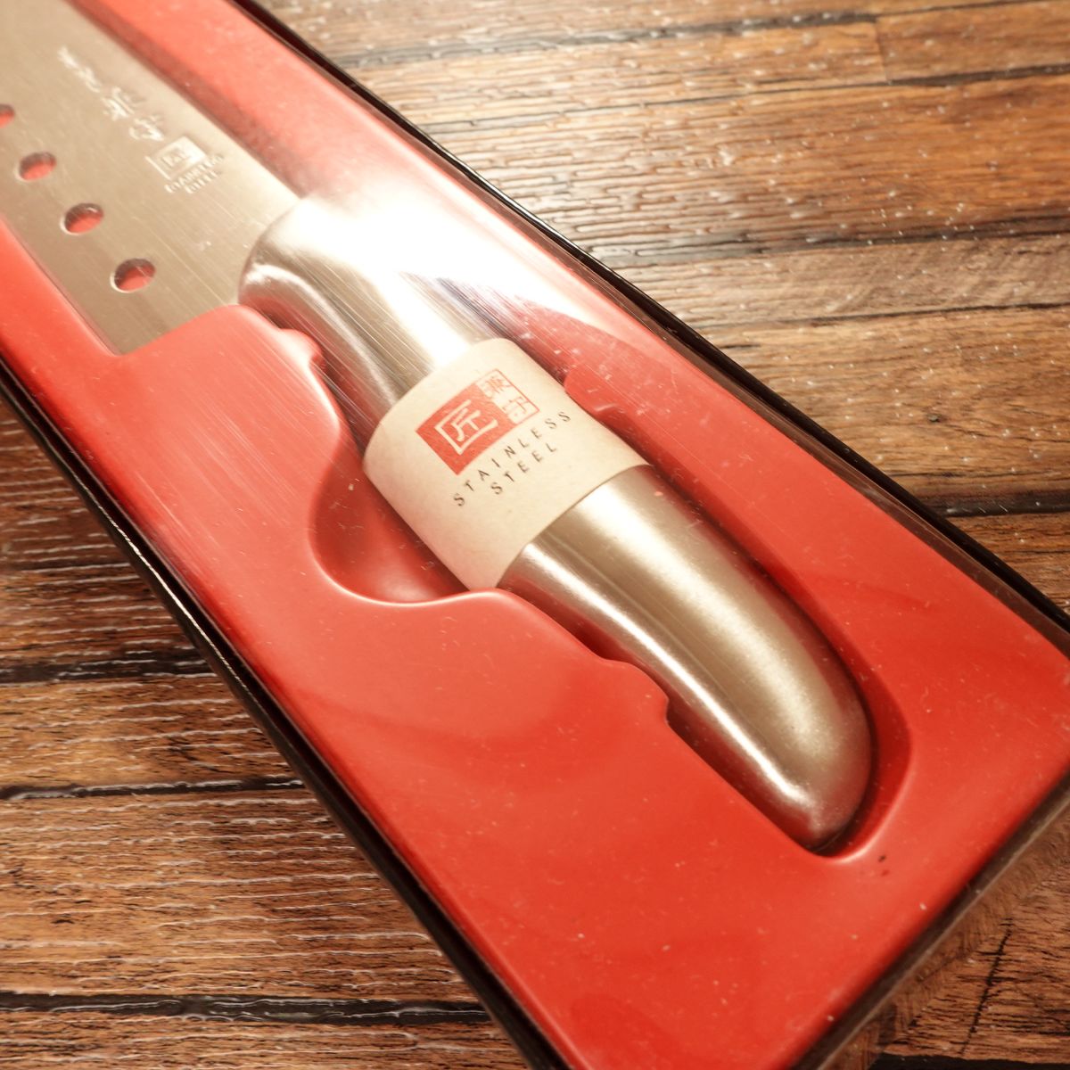 Tosho Kanemori Santoku Knife, All-Purpose Knife, Stainless Steel, Perforated, Takumi, Unused, 170mm