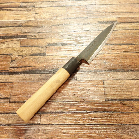 [HYPER REBORN] Minamoto Kikumitsu Wa-Petty Knife, Sharpened, Black Oxide Finish, Single Bevel, Fruit Knife, Decorative Cutting, Hagane Steel, 120mm