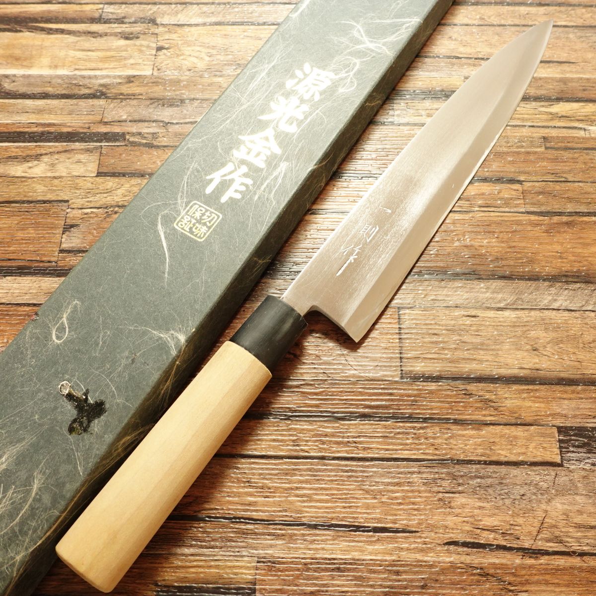 Kazunori Mioroshi Knife, Sharpened, Slim Deba-Style, Single Bevel, Hand-Forged, Nearly Unused, Boxed, 240mm