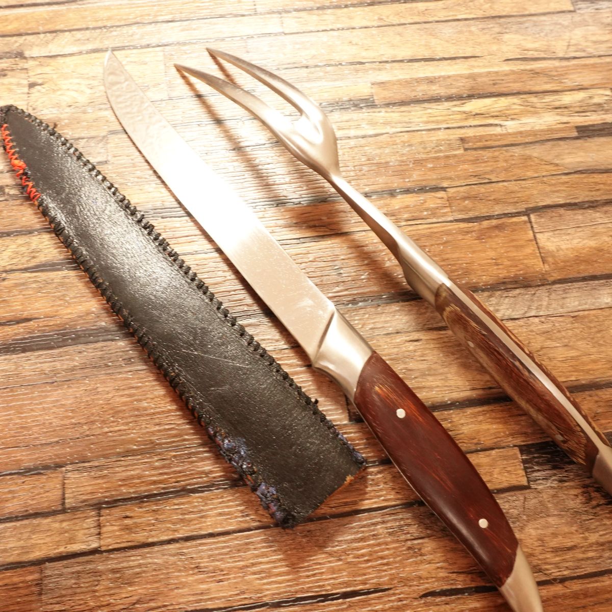 [HYPER REBORN] Carving Set, Sharpened, Steak Knife & Carving Fork, Stainless Steel, Mirror Finish, Two-Piece Set with Sheath, 205mm