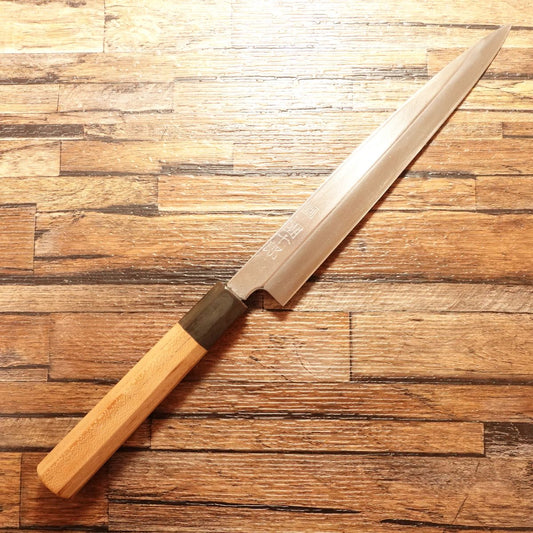 [HYPER REBORN] Danjuro Yanagiba Knife, Sharpened, Water Buffalo Octagonal Handle, Semi-Mirror Finish, Sashimi Knife, Yasuki Blue Steel #2, Kiya, 210mm