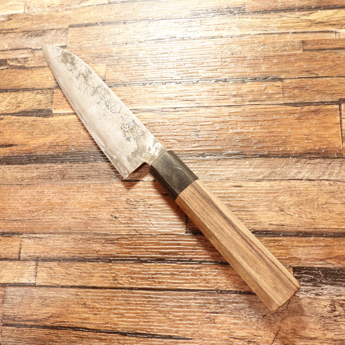 Niimi Shosui Ko-Santoku Knife, Sharpened, Kurouchi, Wide Petty / Utility Knife, Double-Bevel Deba, AS Aogami Super Steel, 135mm