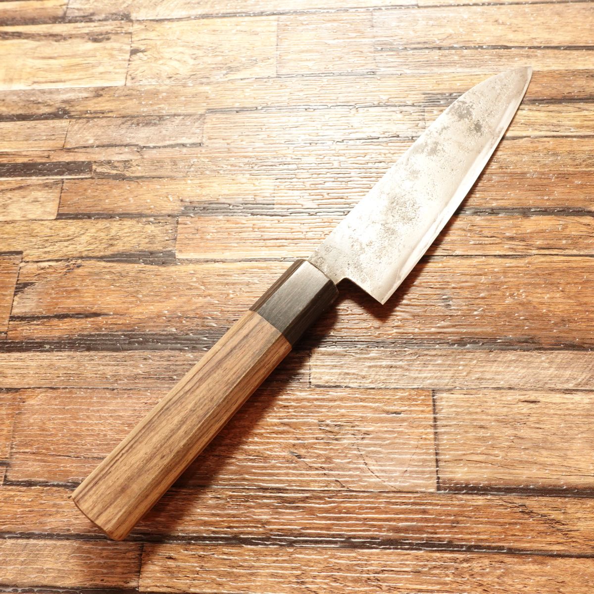 Niimi Shosui Ko-Santoku Knife, Sharpened, Kurouchi, Wide Petty / Utility Knife, Double-Bevel Deba, AS Aogami Super Steel, 135mm