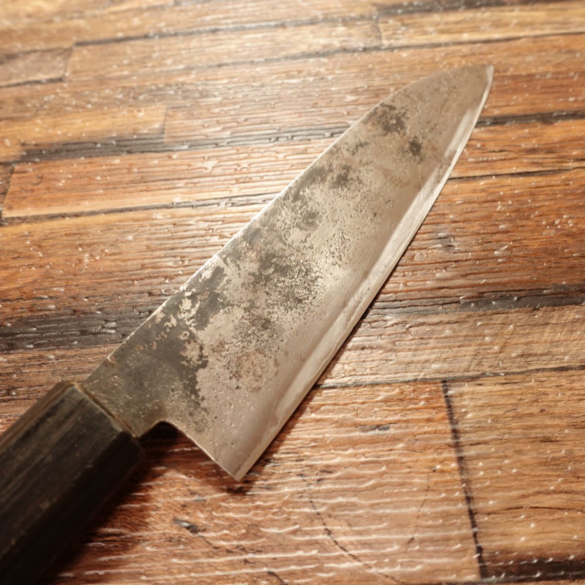 Niimi Shosui Ko-Santoku Knife, Sharpened, Kurouchi, Wide Petty / Utility Knife, Double-Bevel Deba, AS Aogami Super Steel, 135mm
