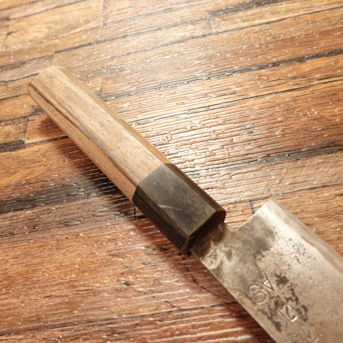 Niimi Shosui Ko-Santoku Knife, Sharpened, Kurouchi, Wide Petty / Utility Knife, Double-Bevel Deba, AS Aogami Super Steel, 135mm