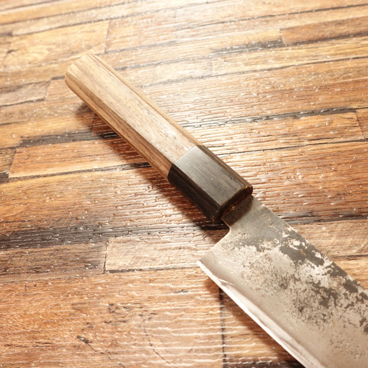 Niimi Shosui Ko-Santoku Knife, Sharpened, Kurouchi, Wide Petty / Utility Knife, Double-Bevel Deba, AS Aogami Super Steel, 135mm