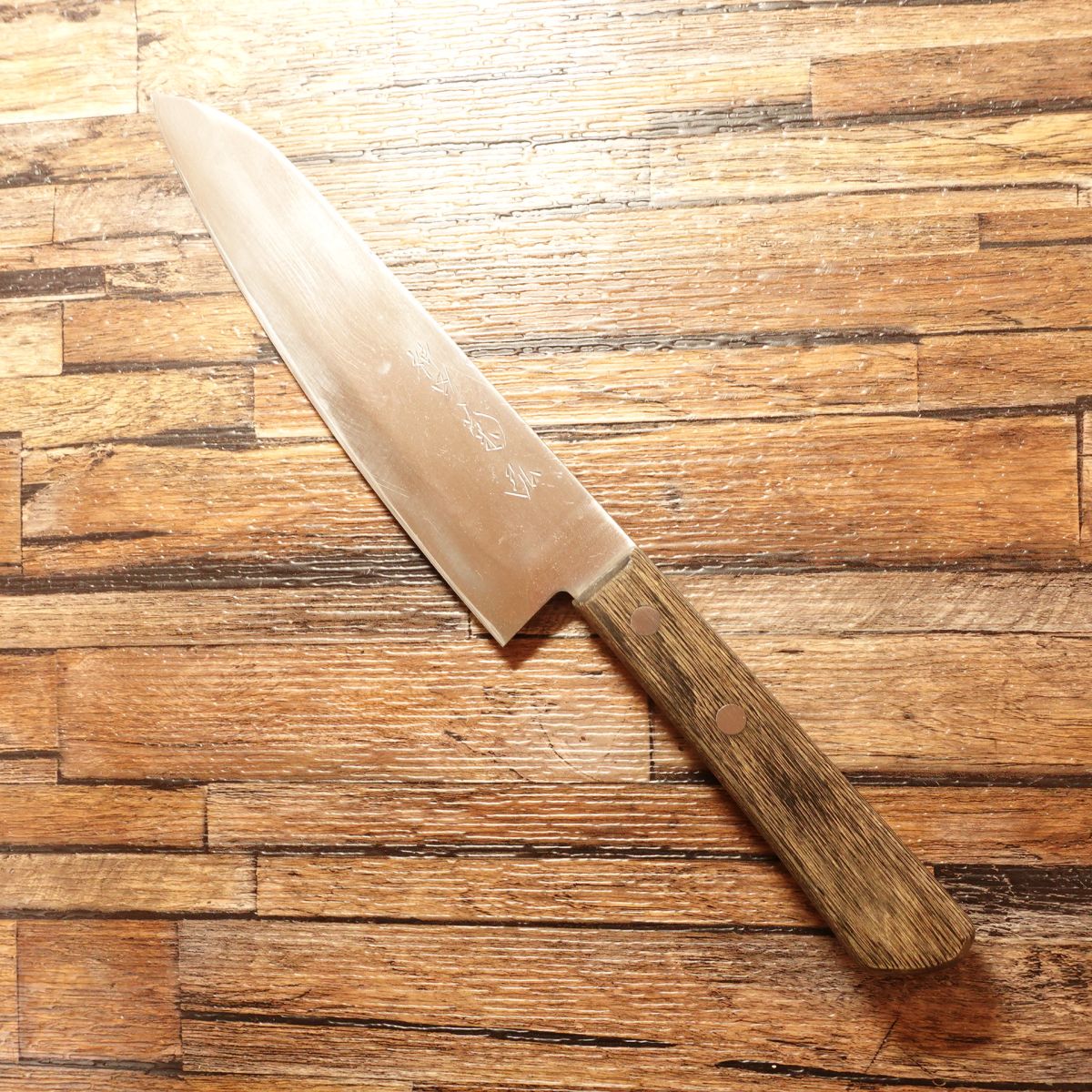 Kikuhiro Santoku Knife, Sharpened, Kanda Kikuhiro, Damascus Pattern, Gyuto-Style, 175mm