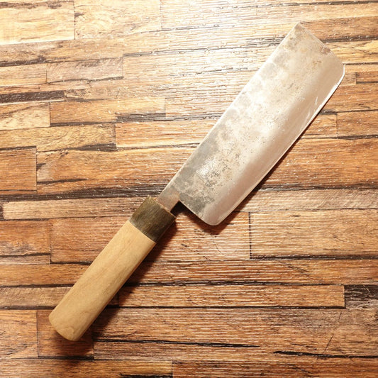 KIYA Nakiri Knife, Sharpened, Water Buffalo Handle, Kurouchi Finish, Light Use, Excellent Condition, 160mm