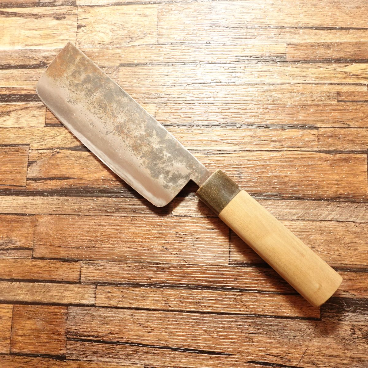 KIYA Nakiri Knife, Sharpened, Water Buffalo Handle, Kurouchi Finish, Light Use, Excellent Condition, 160mm
