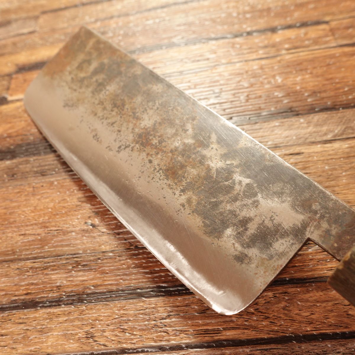 KIYA Nakiri Knife, Sharpened, Water Buffalo Handle, Kurouchi Finish, Light Use, Excellent Condition, 160mm