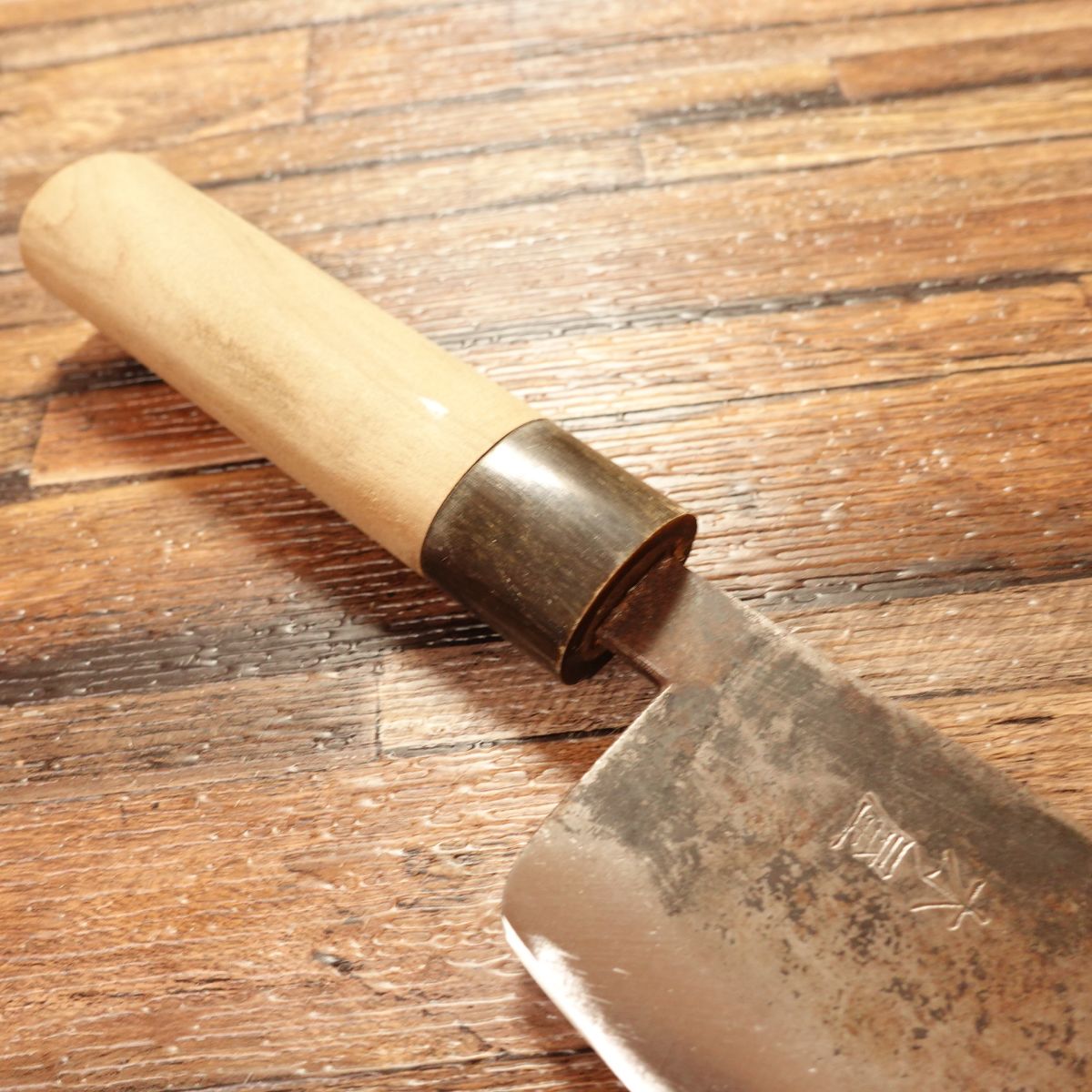 KIYA Nakiri Knife, Sharpened, Water Buffalo Handle, Kurouchi Finish, Light Use, Excellent Condition, 160mm