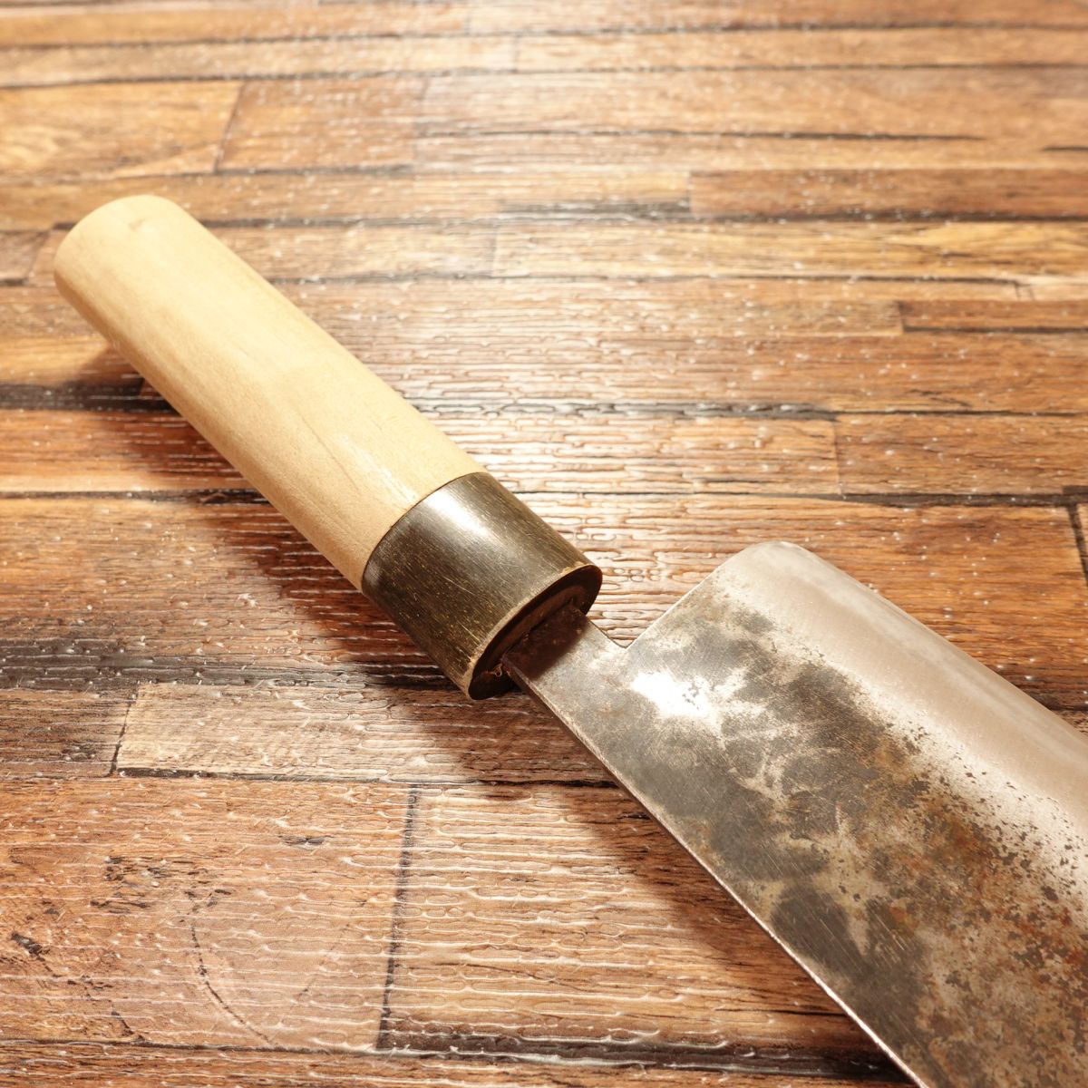 KIYA Nakiri Knife, Sharpened, Water Buffalo Handle, Kurouchi Finish, Light Use, Excellent Condition, 160mm